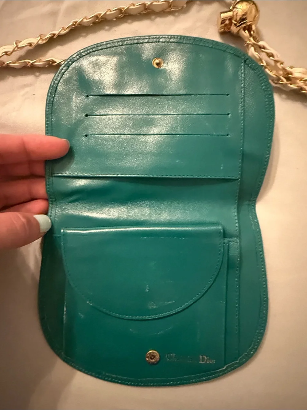 Dior Teal Leather Pouch Wallet